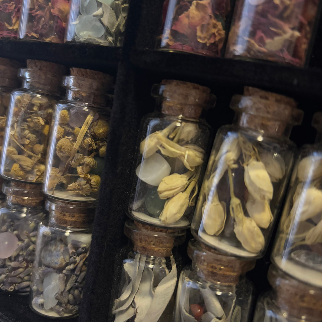 Wishing jars filled with fragrant dried Flowers and various  mini crystals (Copy)